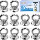 VNDUEEY Magnetic Hooks Heavy Duty 20 Pack, 60 lbs (27 KG) Pulling Force Rare Earth Magnets with Countersunk Hole Eyebolt, Neodymium Magnet Hooks for Home, Workplace, Garage, Kitchen and Office
