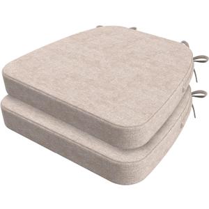AAAAAcessories D-Shaped Chair Cushions, 2" Thick Dining Chair Pads with Ties and Removable, Machine-Washable Cover, 17" x 16", Set of 2, Beige