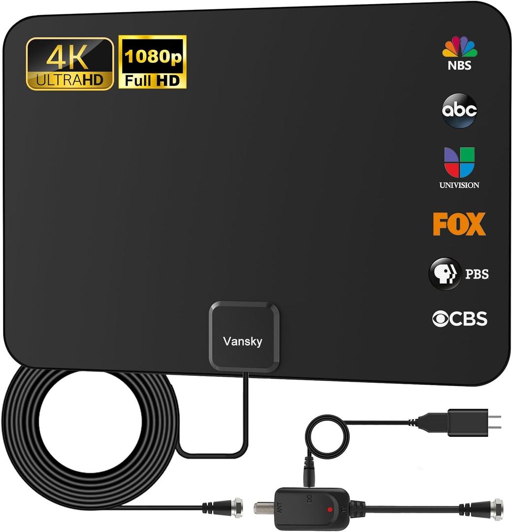 TV Antenna Indoor, Digital Amplified Indoor HDTV Antenna, 1080p VHF UHF Television Local Channels Detachable Signal Amplifier and 16.5ft Long Coax Cable (Black)