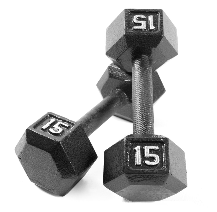 CAP Cast Iron Hex Dumbbell, Black, Two 15 Pounders, 30LBS in total