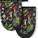 Goth Mushroom Farmhouse Vintage Gothic Mini Silicone Oven Mitts, Heat Slip Resistant Kitchen Gloves 2-Pack Set, Soft Short Small Oven Mittens Pot Holders for Baking Grilling Barbecue Microwave Gift