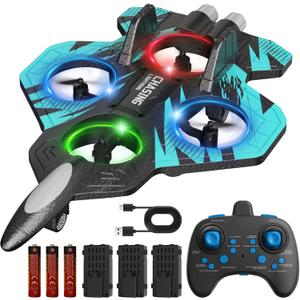 Foam RC Airplane with Cool Led Light, 360 Flip and Headless Mode, Remote Control Airplane RC Plane for Kids Adults Aged 6+, RC Flying Toy for Kids, Birthday Gift - Black Blue