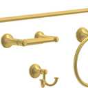 Franklin Brass Woodruff 4-Piece Bathroom Set Satin Gold 18" + 6" Towel Rack, Toilet Paper Holder, Hand Towel Holder, Hook | 4-Piece Bath Hardware Accessories Set WDRF64-SG