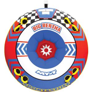 SportsStuff Big Bertha Towable 1-4 Rider Tube for Boating and Water Sports, Kwik-Connect Tow, Double-Stiched Partial Nylon Cover & Patented Speed Safety Valve for Easy Inflating & Deflating, Dimensions = inflated deflated