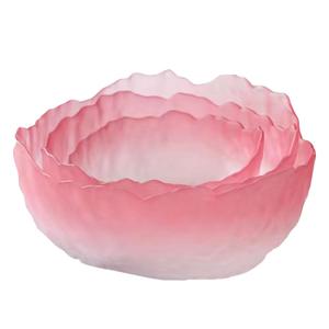 SYXLTSH Glass Salad Bowl Irregular Lotus Flower Shape Serving Bowls, Mixing Nut Bowls for Kitchen Fruist, Snack, Dessert, and Ice Cream Candy Dishes (Crystal Gradient Pink, Set of 3 (L,M,S))