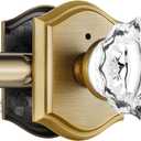 Glass Door Knobs Interior, Vintage Style Privacy Crystal Door Knobs with Lock, Antique Brass Door Knobs for Bedroom Bathroom, Push Pin Button Inside Lock, 1 Pack