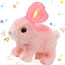 Hopearl Hopping Rabbit with LED Ears Interactive Electronic Pet Plush Bunny Toy with Sounds and Movements Animated Walking Wiggle Light up Ears Twitch Nose Gifts for Toddlers Birthday, Pink, 7''