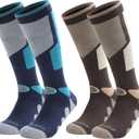 Ski Socks, 2/3 Pairs for Skiing, Snowboarding, Outdoor Sports - Thermal Knee-High Warm Socks for Men, Women, Youth (Large, Blue & Gray)