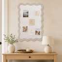 Scalloped Felt Bulletin Board, 36" x 24" Felt Cork Board Alternative for Wall, Foldable Picture Self-Adhesive Boards with Pins Hooks, Vision Boards for Photo Display School Home Office, Oatmeal