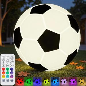Solar LED Soccer Light - IP65 Waterproof RGB Color Changing Orb Lamp, Perfect for World Cup Decor, Soccer Match Viewing Parties, Outdoor Patio, Pool & Yard Accents Warm White/White/RGB, 4"D x 6"W x 12"H