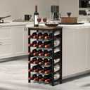MOGELAFOO 6 Tier Bamboo Wine Rack Freestanding Floor, 24 Bottles Wine Storage Shelves with Table Top, Stackable Wine Display Rack for Kitchen, Bar, Dining Room, Rustic Brown and Black