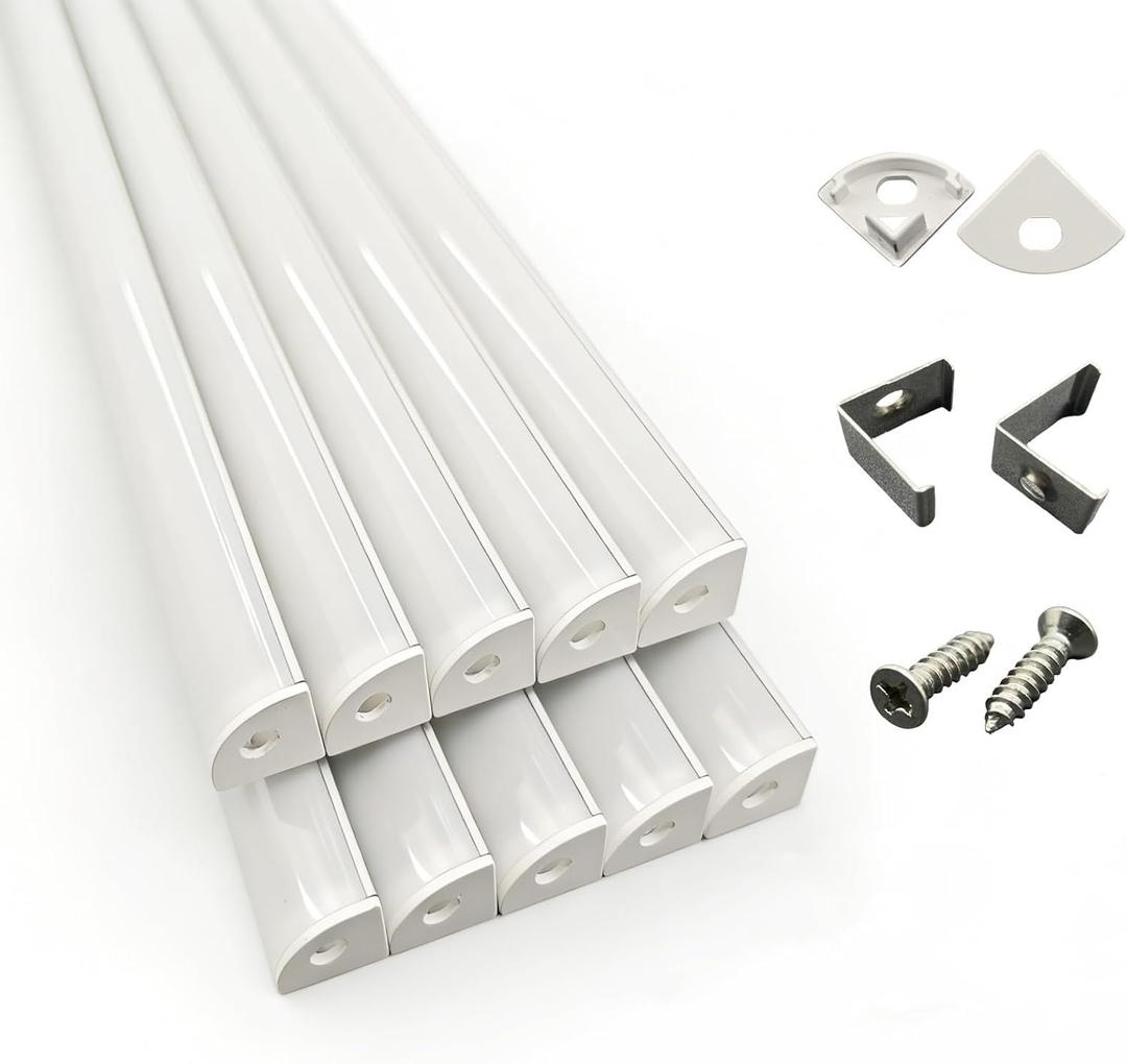 10-Pack 1.64ft / 0.5m VShape LED Aluminum Channel Kit with Milky Cover, End Caps and Mounting Clips, Suitable for 812mm Wide LED Strip Lights