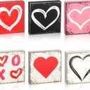 6 Pcs Valentines Day Heart Decor Set Heart Rustic Wood Home Sign Wooden Valentines Day Decor Heart Shaped Wooden Decoration Farmhouse Tiered Tray Decor for Table Wedding Birthday Party Accessories