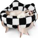 Elevated Cat Bed for Indoor Cats, Pet Couch Bed with Removable Fluffy Cushion, Wooden Stand, 18 x 11 Raised Cat Sofa for Kitty Puppy, Checkered Soft Cushion Cats Furniture