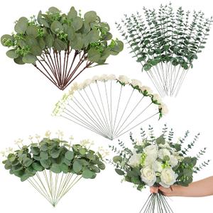 Weldomcor Artificial Greenery Stems with 7 Kinds of Fake Plants Eucalyptus Leaves White Rose Flowers Bouquets Mixed Bulk Faux DIY Floral Arrangement for Wedding Table Centerpieces Home Decor 72PCS