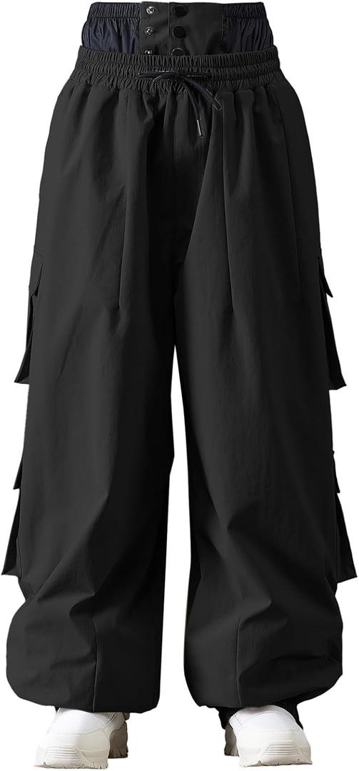 WOWULOVELY Mens Baggy Cargo Ski Pants Baggy Snowboard Snow Pant Loose Insulated Waterproof Windproof Unisex (Large, Black)