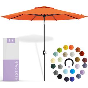 Midtown Umbrellas 10-Year-No-Fade - 9 Ft - UV Proof Tangerine Polyester Fabric - Umbrella Outdoor Patio, Auto-Tilt Aluminum Frame Patio Umbrella for Garden, Pool & Deck - Black Pole