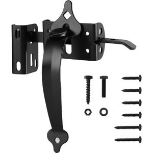 WellMade Ornamental Thumb Gate Latch Self Locking Latches and Handle Kit, Heavy Duty Door Latch Gate Lock Hardware for Wooden/ Vinyl Fence Swing Gate Outdoor Garden, Pool, Black with Screw