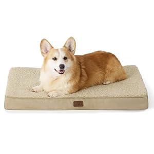 Bedsure Large Dog Crate Bed - Big Orthopedic Waterproof Dog Beds with Removable Washable Cover for Large Dogs, Egg Crate Foam Pet Bed MatKhaki