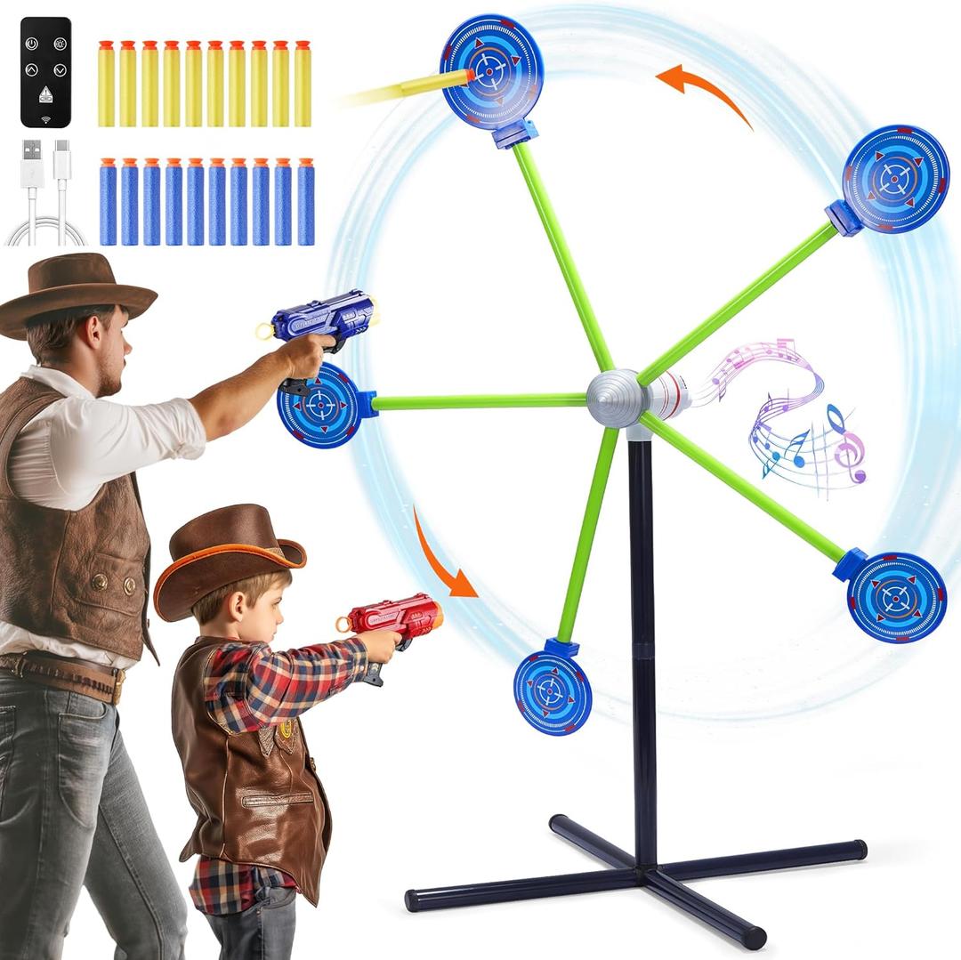 2-Player Shooting Game Toy,Foam Dart Toy Gun with Auto Reset Rotating Shooting Target,Ideal Gift for Kids Ages 4, 5, 6, 7, 8,9,10+ (Blue)