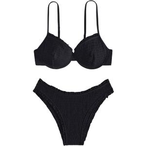 SweatyRocks Women's Bikini Sets for Women Textured Push Up Bathing Suits 2 Piece Swimsuit (Medium, Black)