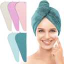 TENSTARS 5 Pack Thicken Microfiber Hair Towel Wrap for Women - Elastic Loop Design - 320GSM Coral Velvet - Quick Dry Hair Turban - 11x28 Inch (Pink+FrozenBerry+FrozenBlue+Teal+Cream)