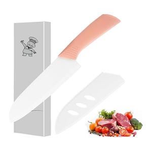 Ceramic Santoku Knife 7 Inch - High-Precision Blade for Meats, Fruits, and Vegetables - Durable with Protective Sheath - Pink