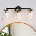 3-Light Bathroom Light Fixtures, Black & Gold Bathroom Vanity Light, Modern Bathroom Wall Lights with Clear Glass Shade, Bathroom Wall Lamp for Mirror Hallway Cabinet