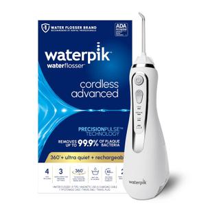 Waterpik Cordless Advanced 2.0 Water Flosser For Teeth, Gums, Braces, Dental Care With Travel Bag and 4 Tips, ADA Accepted, Rechargeable, Portable, and Waterproof, White WP580