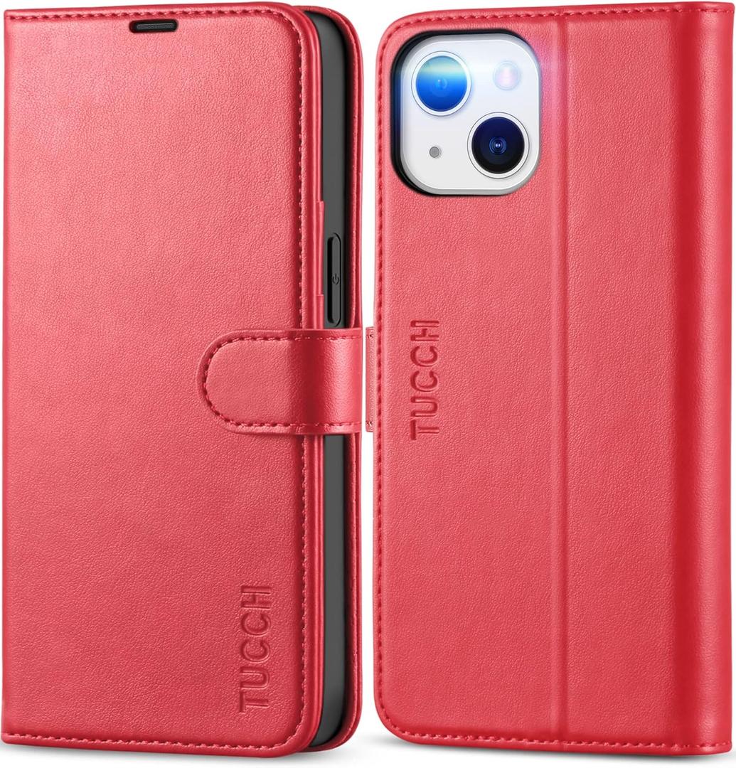 TUCCH Wallet Case for iPhone 13 6.1-inch 5G, [RFID Blocking] Card Slots Holder Stand [Shockproof TPU Interior Case] PU Leather Magnetic Protective Flip Cover Compatible with iPhone 13 6.1" 2021, Red