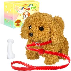 Walking Dog Toy - Electronic Pet with Leash, Bell, Bone, Christmas Birthday Gifts Puppy Dog Toy for Kids Ages 3-8