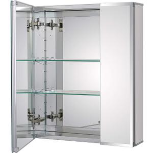 Fundin Bathroom Wall Mount Cabinet with Two Glass Shelves, 20 x 24 Inch Recess or Surface Mount Medicine Cabinet, Frameless Mirror Door Cabinet