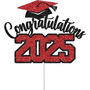 Graduation Cake Topper Class of 2025,Graduation Cake Topper Congratulations 2025 Cake Topper for Graduation Season Cake Arrangement Graduation Party Decorations(
Black and Red Glitter
)