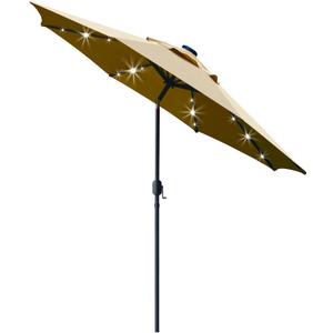 Sunnyglade 9' Solar LED Lighted Patio Umbrella with 8 Ribs/Tilt Adjustment and Crank Lift System (Light Tan)