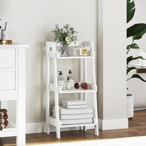 UTEX 3-Tier Ladder Shelf, Bathroom Shelf Freestanding, 3-Shelf Spacesaver Open Wood Shelving Unit, Ladder Shelf (White)