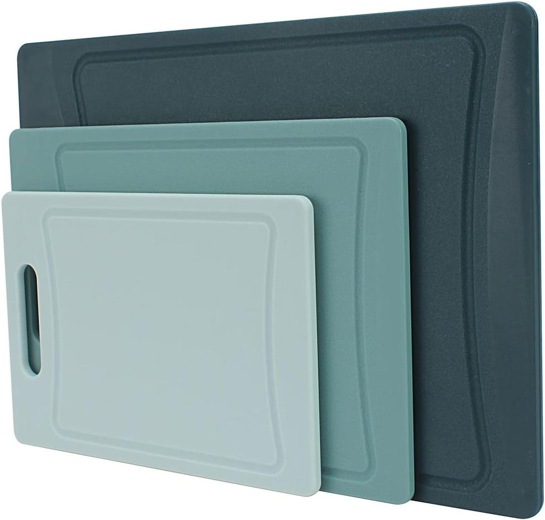 COOK WITH COLOR Non-Slip Cutting Board Set  Kitchen Essentials with Easy Grip Handle for Meat, Veggies, and Fruits, 3 Cutting Boards, Teal