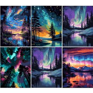 6 Pack Paint by Numbers Kit for Adults-Aurora Adult Paint by Number Kits on Canvas for Beginners,Nature Scenery DIY Acrylic Number Painting Kits for Home Wall Decor Gift 11.8x15.7Inch (Without Frame) (YH01583)