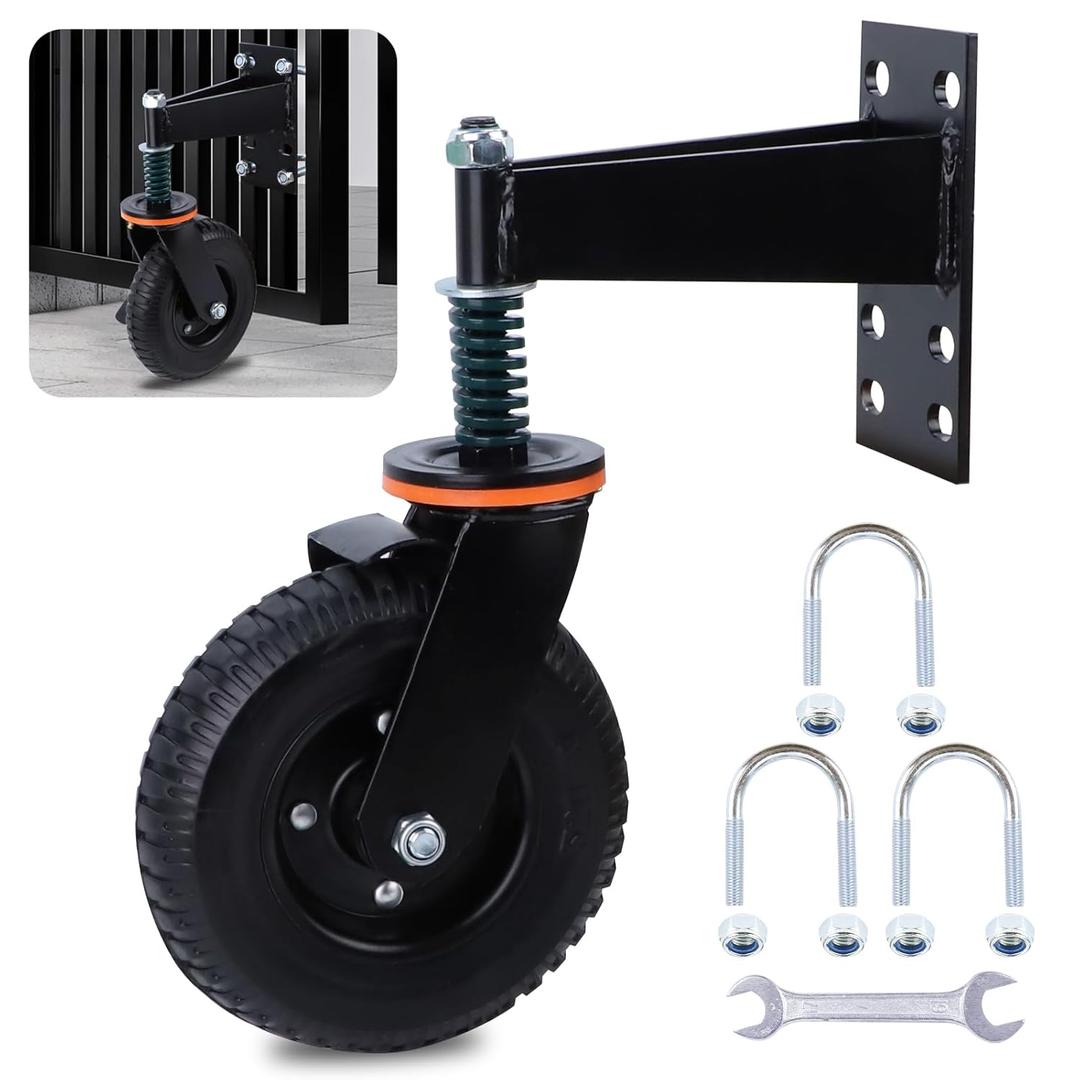 Eazy2hD 6 Inch Gate Wheel, 500Lbs Heavy Duty Gate Wheel with Brake, 360 Rotation Fence Gate Wheels, Spring Loaded Gate Caster for Wooden, Farm, Cattle & Metal Tube Swing Gate with Screws Screwdriver
