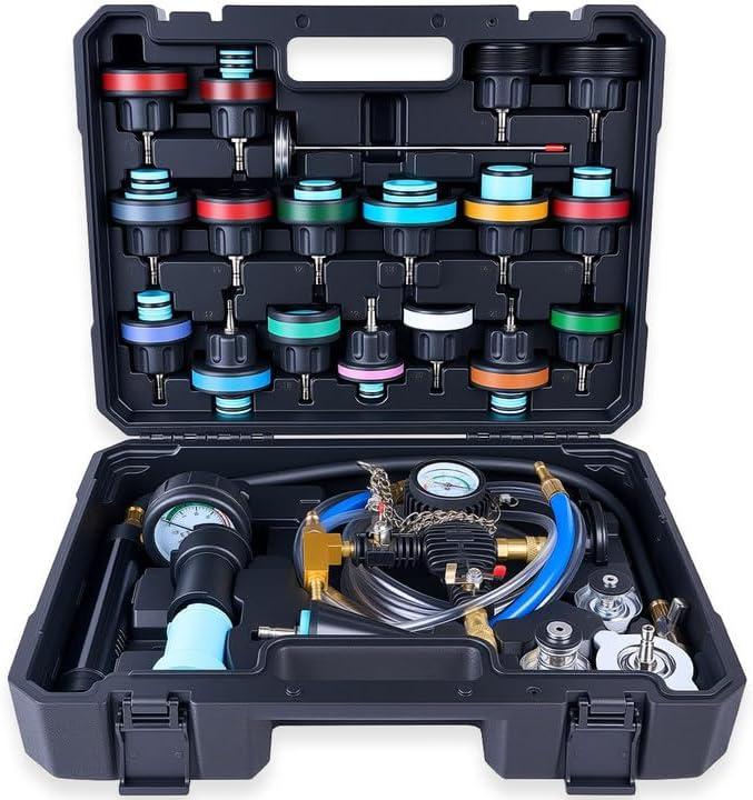 KOOPOOL 30PCS Radiator Pressure Tester Kit, Coolant Pressure Tester and Vacuum Refill Kit for Automotive Cooling System Water Tank Leakage Detection