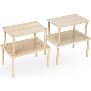 Wood Cabinet Organizer Shelf, Set of 4 Kitchen Counter Shelves, Stackable Plate Organizer for Cabinet, Pantry Cupboard Dish Mug Cup Storage Shelf