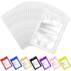 ANZNKU 100 PCS Resealable Mylar Bags with Frosted Clear Window Bags Packaging Bags Foil Pouch Zipper Bag for Jewelry Sample Candy Food (6.29x9.44, White)