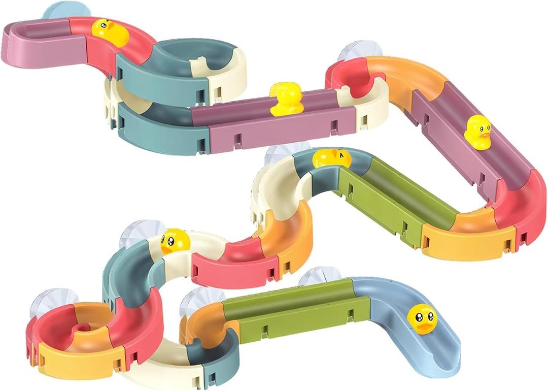48 PCS Toddler Bath Toys for Kids Ages 3-5,DIY Duck Slippery Slide Track Baby Bath Tub Toys with Suction Cups, for Baby Infant Boys Girls Bath Time Ages 2 3 4 5 6 7 8 Years Old