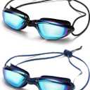2 x Aegend Swimming Goggles with Adjustable Bungee Strap, No Leak Anti-Fog UV Protection Mirrored Swim Goggles for Adults