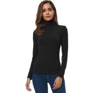 Women Long Sleeve Turtleneck Slim Fitted Based Layer Lightweight Active Shirt Pullover Tops (Small, 1-black)