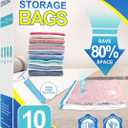 10 Pack Small Vacuum Storage Bags with Hand Pump, Plastic Packaging Bags, 80% Space Saver Vacuum Seal Bags for Clothing, Travel Lugggage, Blankets, Comforters
