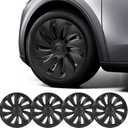 Tesla Model Y Juniper 19 Inch 4 Pcs Wheel Covers - Matte Black ABS Hubcaps with Rim Protectors | Replacement Compatible with 2025 2026 Model Y Juniper, not Compatible with Tesla Y 2021-2024