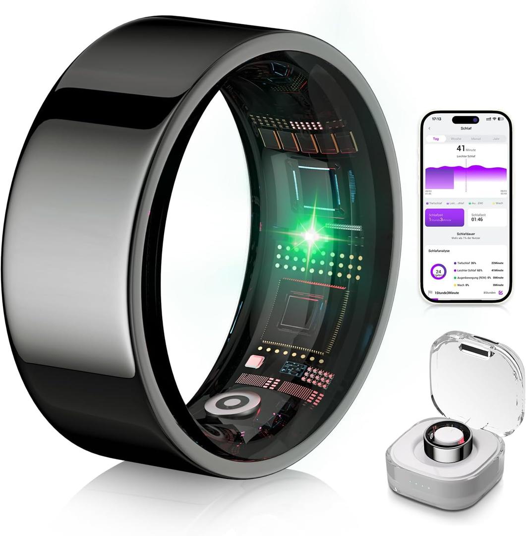 6.0 Smart Ring and Charging CaseIndustry First  0 Measurement ErrorIP68 Waterproof 2025 Smart Ring for Women & Men for Sleep Tracking Wearable Device,Fitness Ring Black 8#