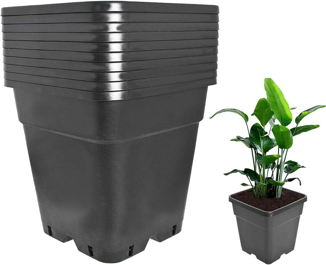 Plant Pots Flower Pot 10-Pack 3 Gallon Planter Nursery Pot Garden Seedling Planters Containers Plastic Injection Molded Pots with Drainage Holes for Outdoor Indoor Plants Vegetables, Black