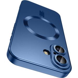 LEKEVO Magnetic for iPhone 16 Case [Compatible with MagSafe][Built-in Camera Lens Protector] Slim Soft Silicone Bumper Shockproof Metallic Luster Phone Case (Blue)
