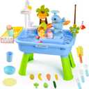 2026 Upgraded Toddler Sand Water Table Toy with Electric Water Pump, Kids Sand Water with Faucet/Play Food Accessories/Fishing Toy, Kitchen Play Sink Toys for Girl Boy Age 3+ (Blue)